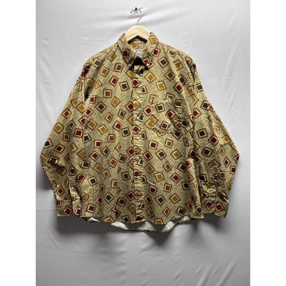 VTG Sears Roebuck Shirt Mens Large Golden Brown Disco Geometric Brushpopper